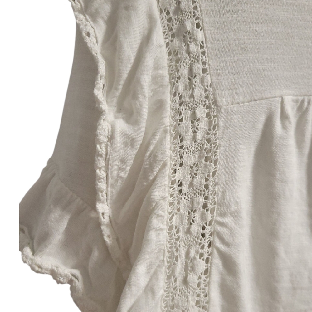 Free People White Lace-Trim Flutter Sleeve Blouse - Picture 5 of 16